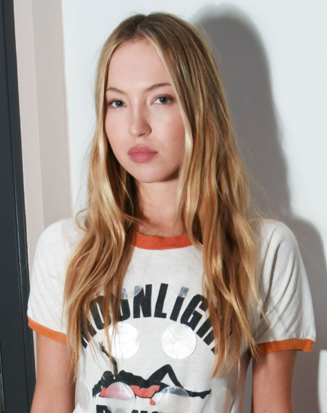 Lila Moss wearing a ringer tshirt